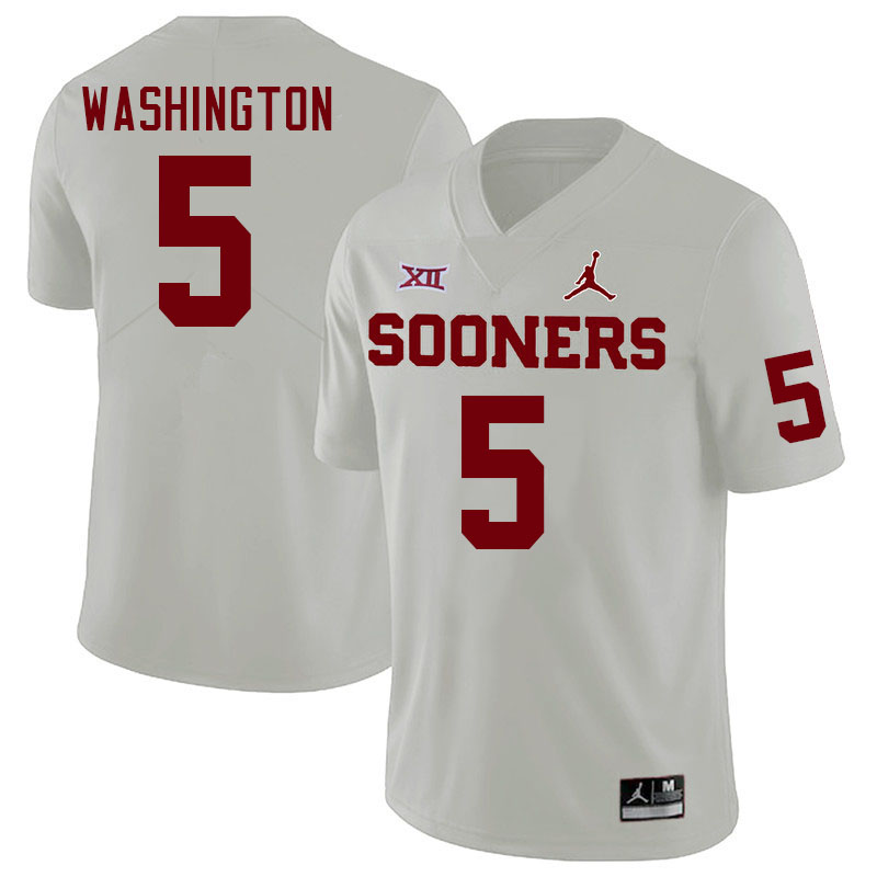 Men #5 Woodi Washington Oklahoma Sooners College Football Jerseys Stitched-White